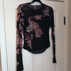 Free People Floral Long Sleeve Mesh Top